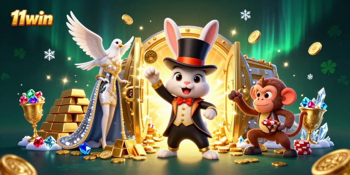 Experience thrilling wins at 11win with playful characters amid vibrant casino elements.