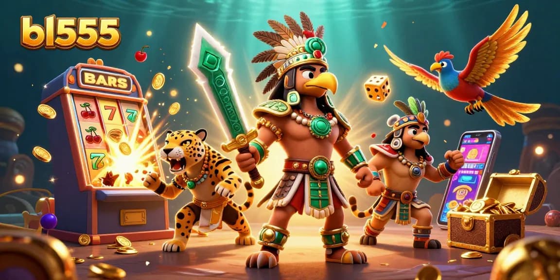 Experience the excitement of bl555 with dynamic action from 3D characters around a jackpot slot machine.