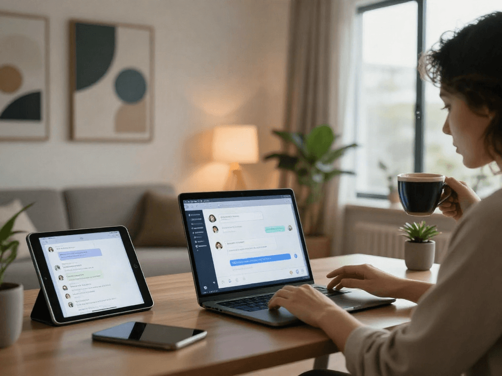 Engaging nsfw ai chat experience in a modern home office setting.