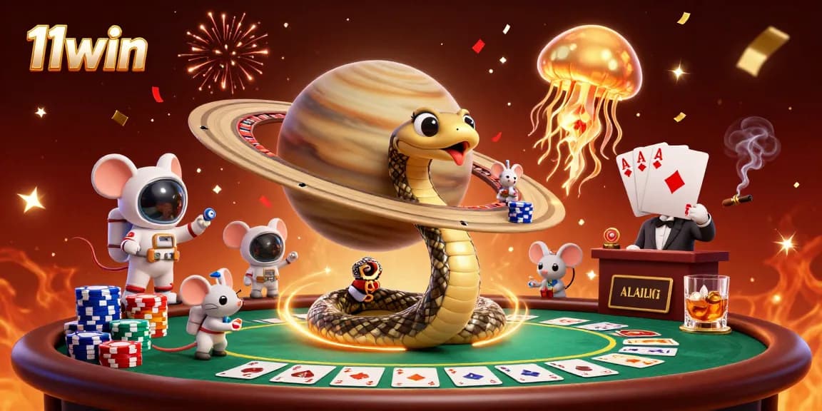 Experience the high-energy bets of 11win with cosmic characters in a vibrant casino scene.