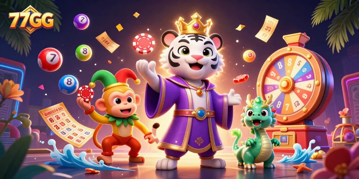 Engage with 77GG's exciting online casino experience featuring vibrant characters and dynamic gaming elements.