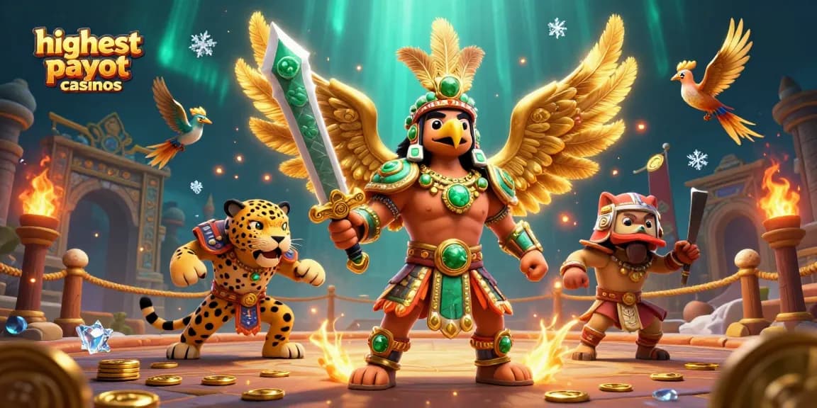 Experience the thrill of highest payout casinos with Aztec warriors and vibrant gaming elements.