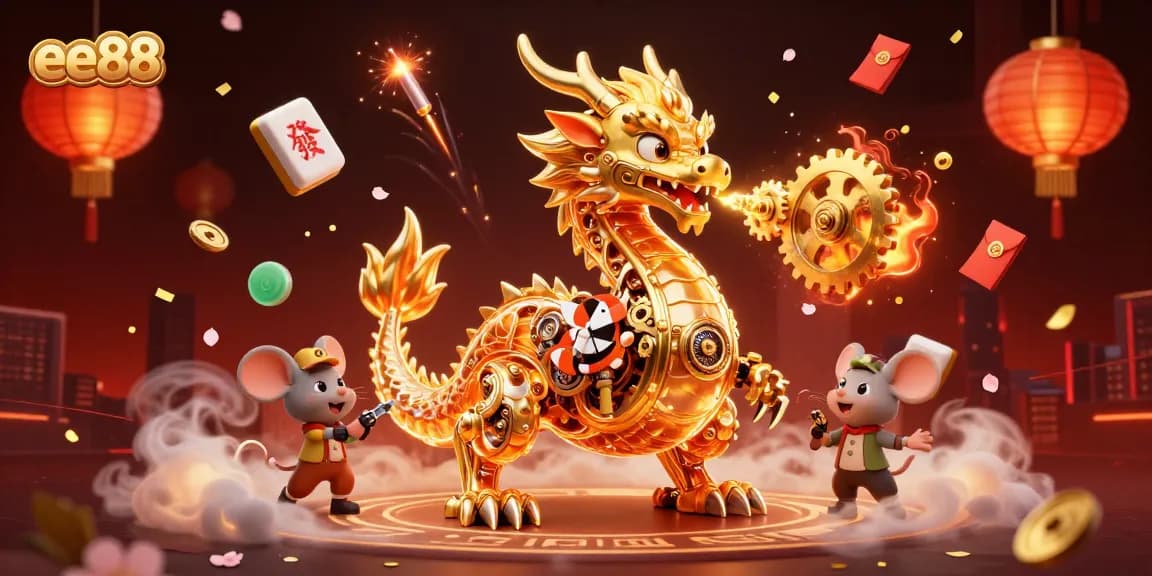 Experience thrilling gaming with ee88's vibrant 3D casino illustration featuring an epic dragon and captivating casino elements.