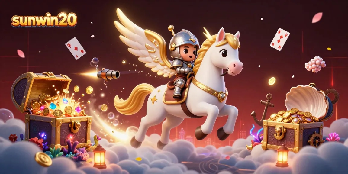 Experience thrilling gameplay with sunwin20, showcasing a fantasy scene with gold coins and vibrant card elements.