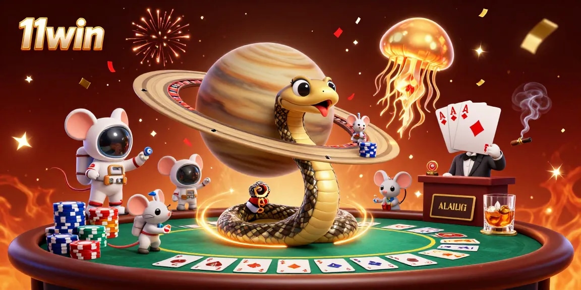 Experience the high-energy bets of 11win with cosmic characters in a vibrant casino scene.