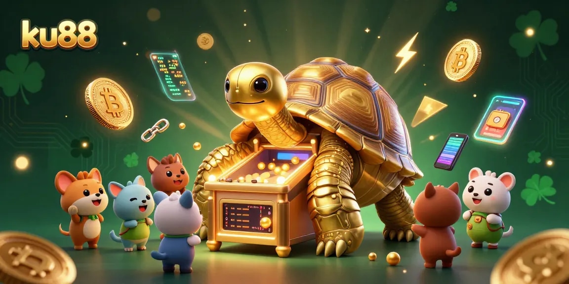 ku88 gaming scene with a tortoise pinball machine and exciting crypto elements