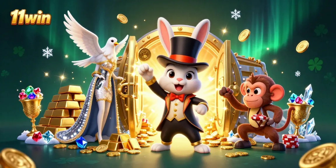 Experience thrilling wins at 11win with playful characters amid vibrant casino elements.