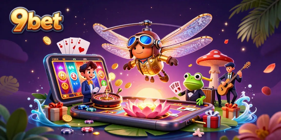 Experience exciting gameplay at 9bet with vibrant casino characters amidst a magical scene.