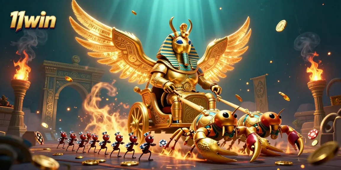 Bettors engage with a lively casino atmosphere at 11win, featuring colorful characters and exciting game elements.