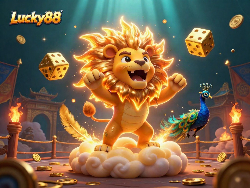 Play exciting games at Lucky88 with dynamic visuals featuring dice and vibrant casino elements.