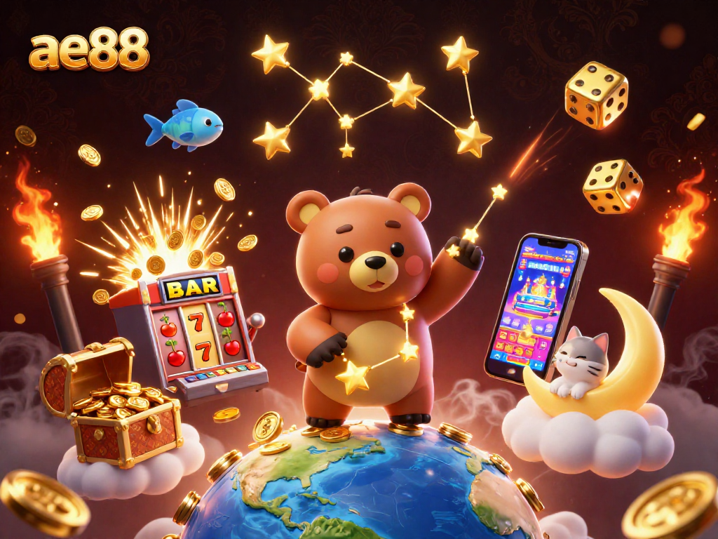 Play exciting games at ae88, featuring animated characters and dynamic casino elements.