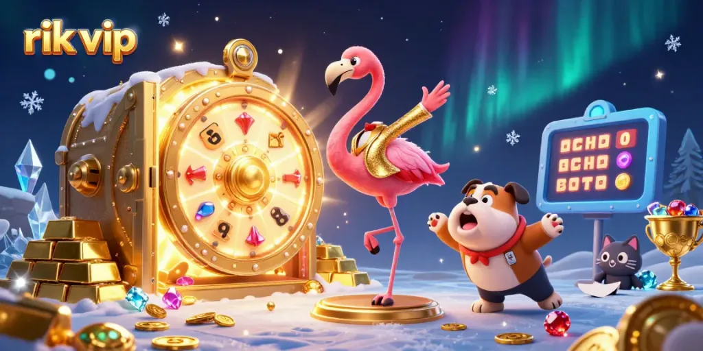 Spin the giant prize wheel at rik vip with dazzling gems, gold treasures, and festive excitement!