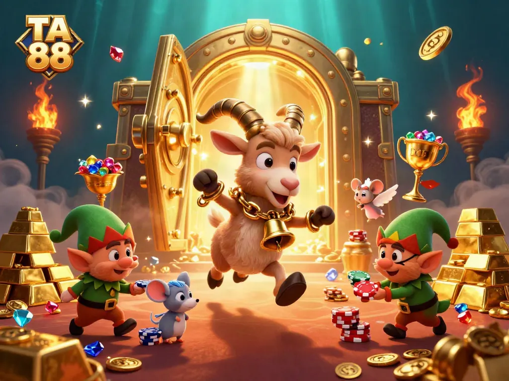 Experience thrilling gaming at TA 88 while navigating a vibrant casino with festive characters and glittering rewards.