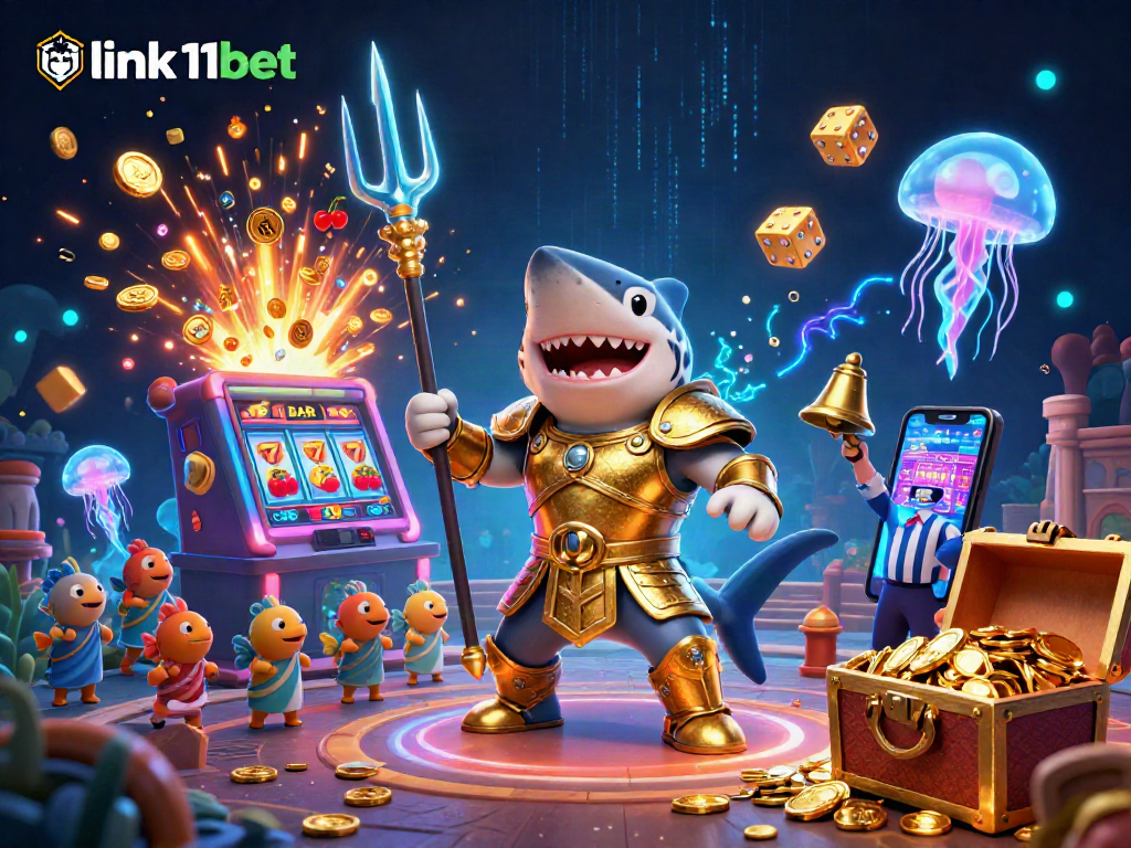 Experience the excitement at link 11bet with this vibrant, dynamic casino-themed illustration filled with action.
