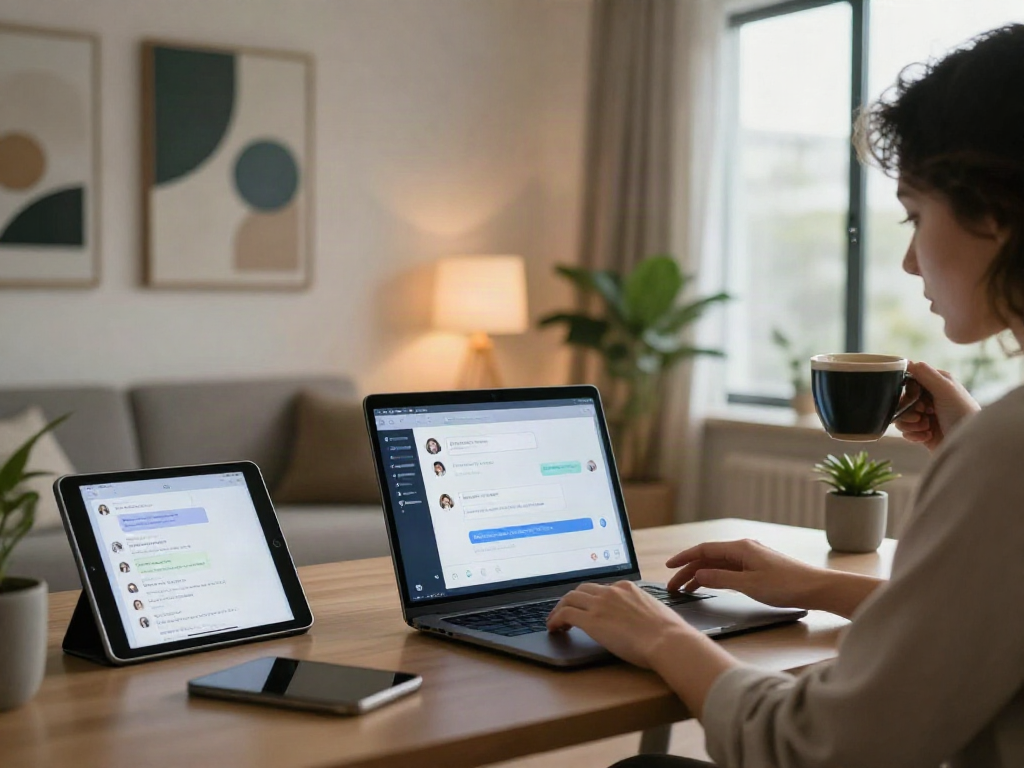 Engaging nsfw ai chat experience in a modern home office setting.