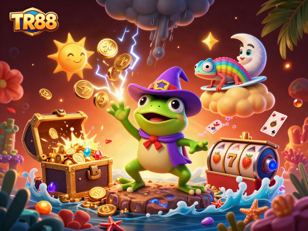 Experience the thrill of winning at TR88 with dynamic casino elements and vibrant characters.