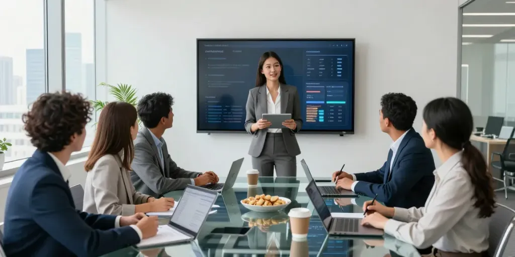 Team discussing more details here in a modern office setup