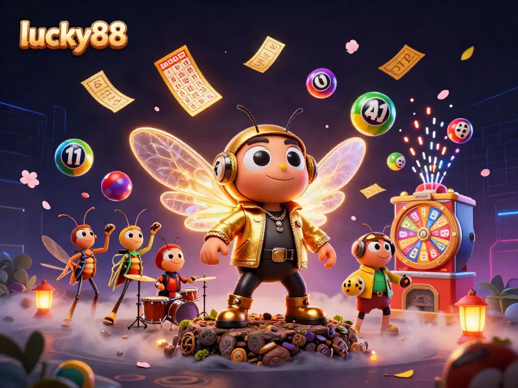 Join the fun at lucky88 with vibrant lottery elements and a dynamic rock star scene