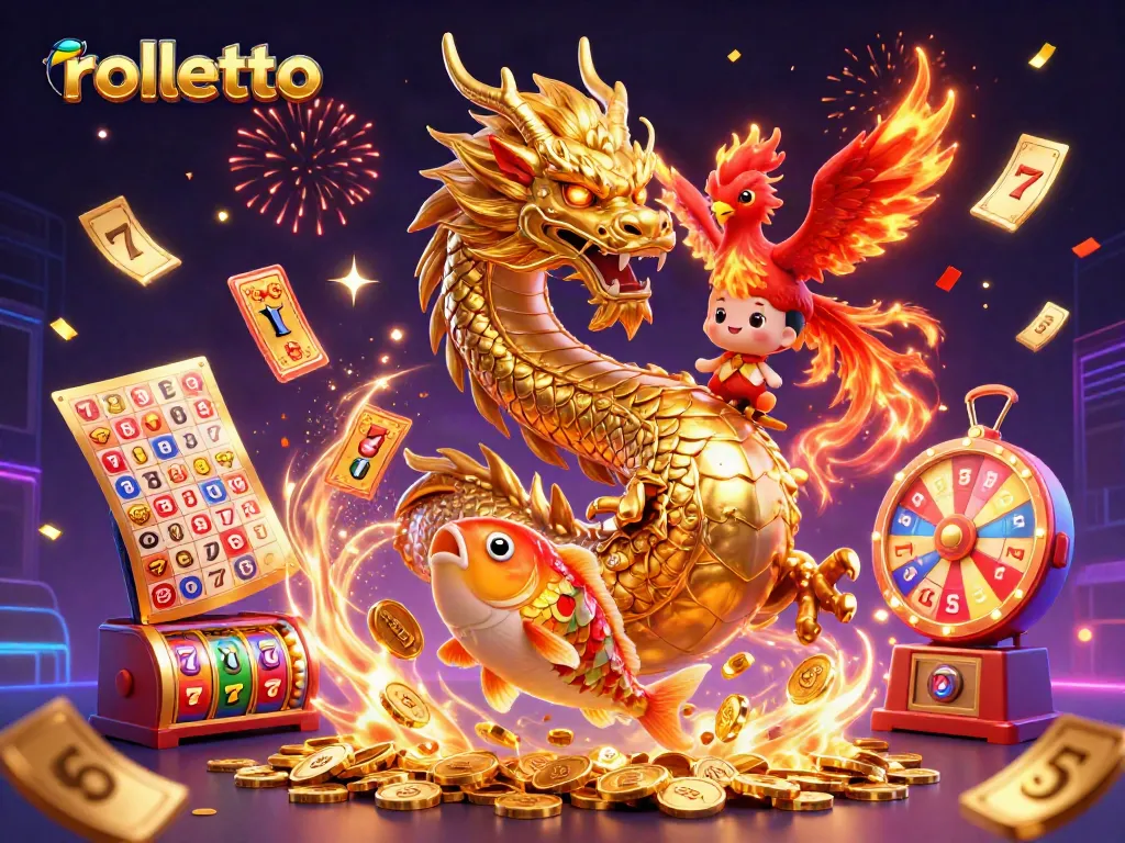 Experience winning excitement at rolletto with 3D characters in vibrant casino-themed illustration.