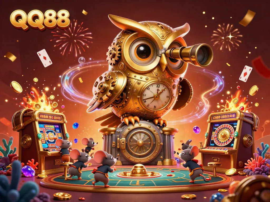 Experience the thrill of QQ88 with an epic casino scene featuring animated characters and vibrant elements.