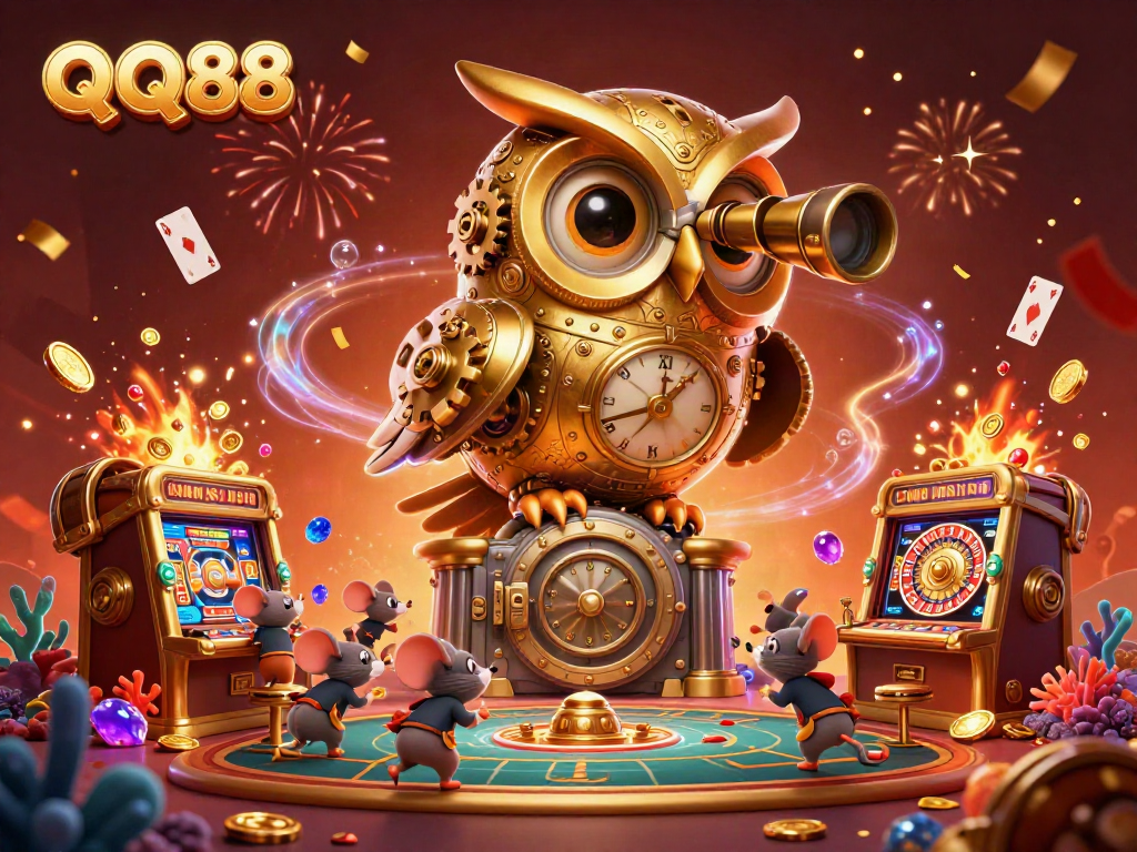 Experience the thrill of QQ88 with an epic casino scene featuring animated characters and vibrant elements.
