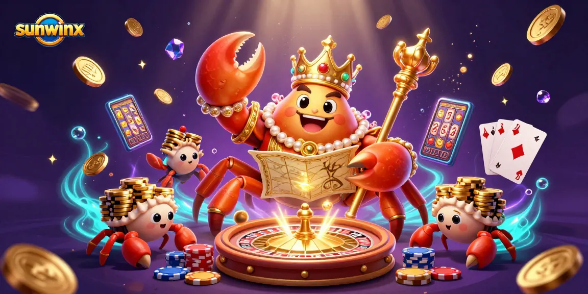 Experience the thrill of sunwinx with a golden crab emperor leading a treasure-filled scene.