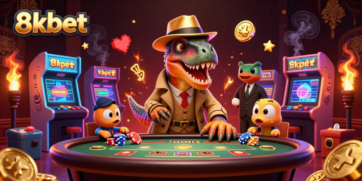Experience thrilling gameplay at 8xbet with a velociraptor card counter at a blackjack table.