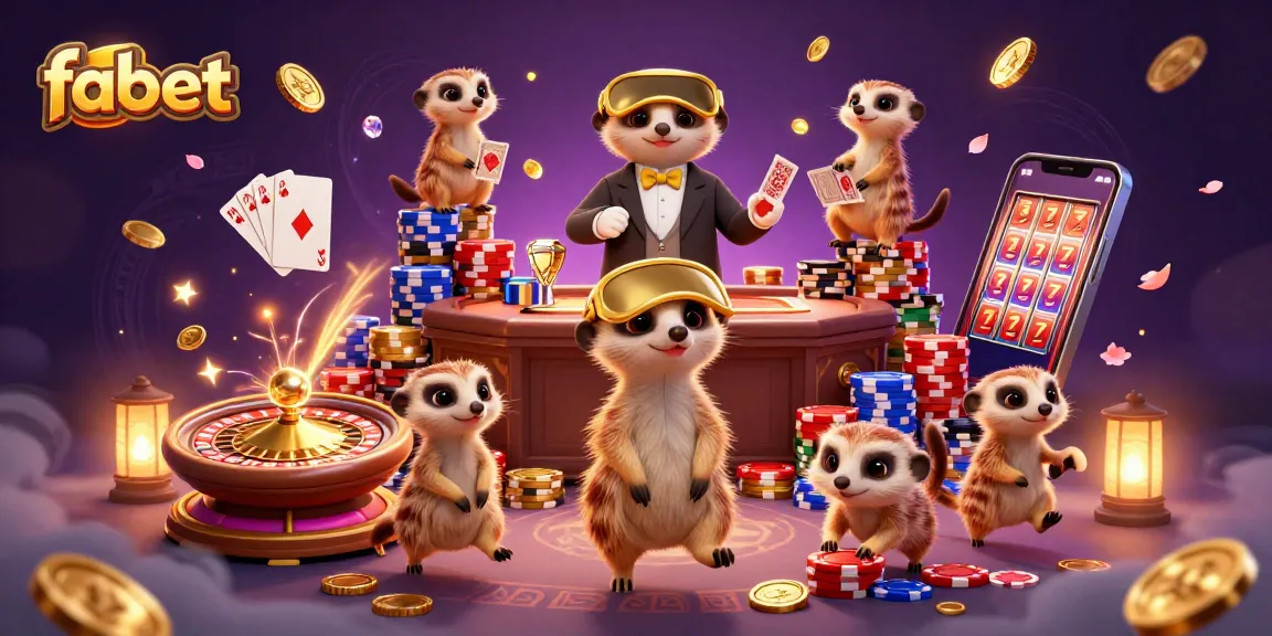Experience the excitement of fabet's casino with meerkats in this vibrant 3D illustration.