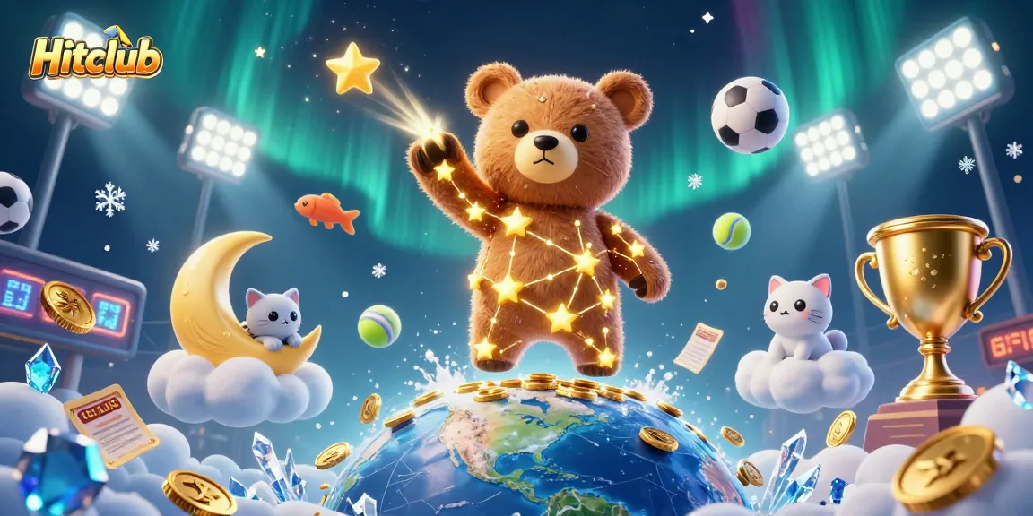 Play to win at Hitclub with an engaging 3D casino-themed illustration featuring vibrant elements.