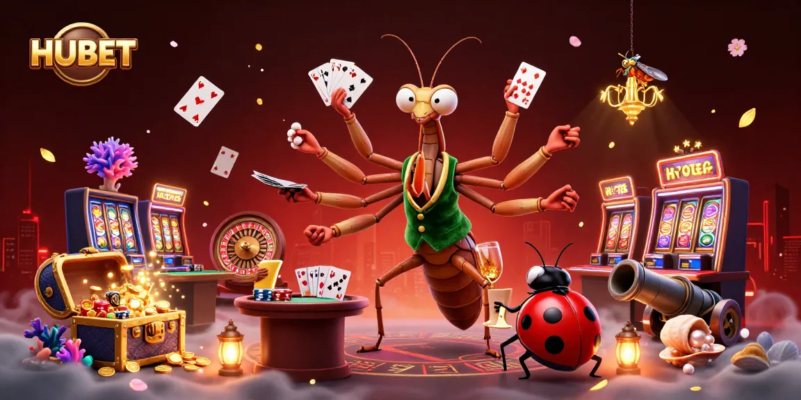 Win big at HUBET with vibrant 3D casino scene featuring game elements and characters.